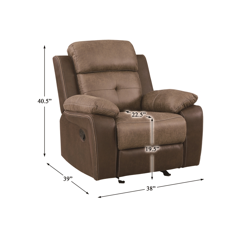 Pemberly Row Polished Microfiber Glider Manual Reclining Chair in Brown