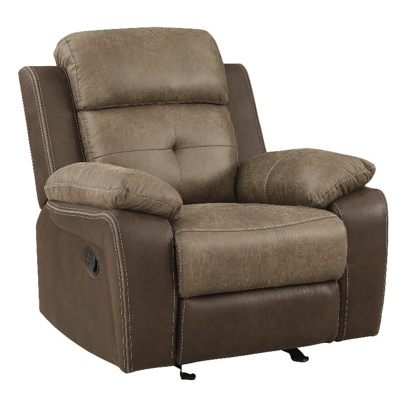 Pemberly Row Polished Microfiber Glider Manual Reclining Chair in Brown