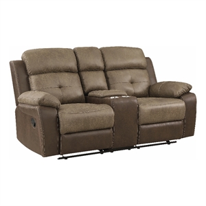Pemberly Row Microfiber Double Glider Manual Reclining Loveseat in Brown