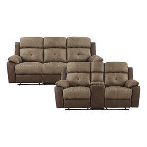pemberly row 2-piece polished microfiber manual reclining sofa set in brown
