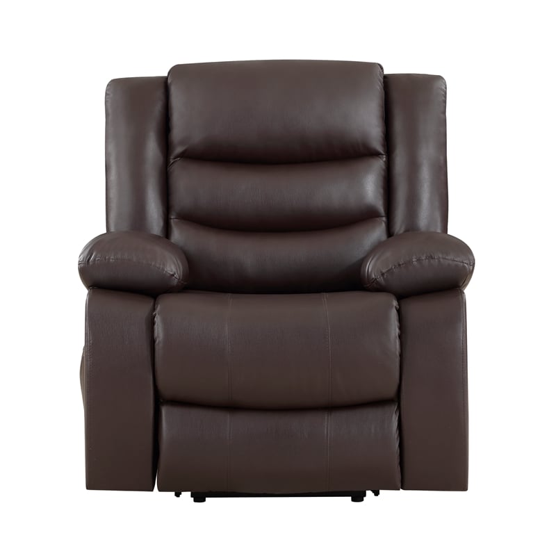Pemberly Row Contemporary Faux Leather Power Lift Chair in Dark Brown