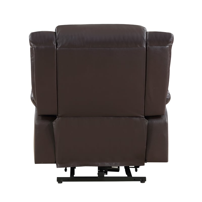 Pemberly Row Contemporary Faux Leather Power Lift Chair in Dark Brown