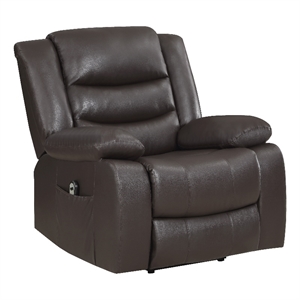 Pemberly Row Contemporary Faux Leather Power Lift Chair in Dark Brown