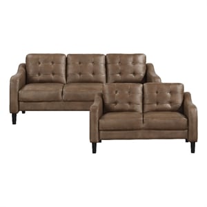 pemberly row contemporary 2-piece polished microfiber sofa set in brown