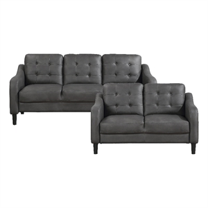 pemberly row contemporary 2-piece polished microfiber sofa set in gray