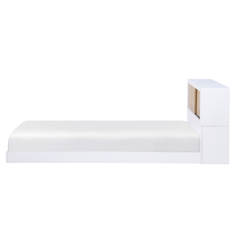 Pemberly Row Wood Twin Bookcase Bed in 2-Tone Finish (White and Natural)