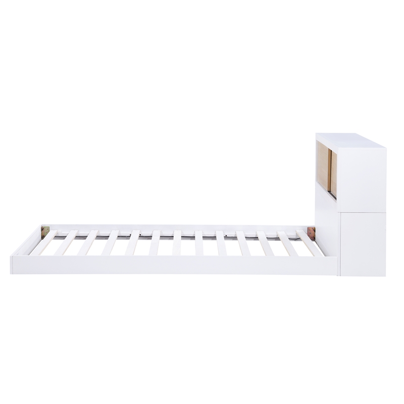 Pemberly Row Wood Twin Bookcase Bed in 2-Tone Finish (White and Natural)