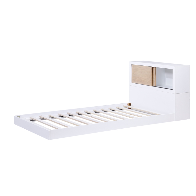 Pemberly Row Wood Twin Bookcase Bed in 2-Tone Finish (White and Natural)