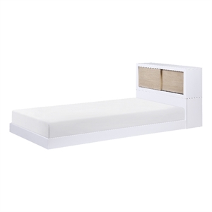 Pemberly Row Wood Twin Bookcase Bed in 2-Tone Finish (White and Natural)