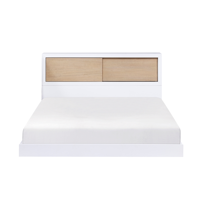 Pemberly Row Wood Full Bookcase Bed in 2-Tone Finish (White and Natural)