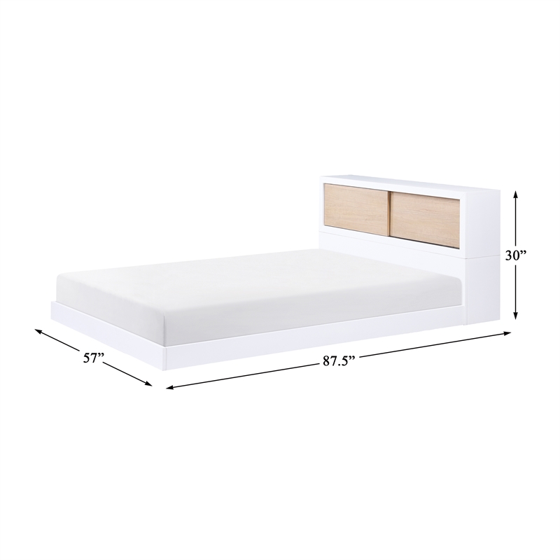 Pemberly Row Wood Full Bookcase Bed in 2-Tone Finish (White and Natural)