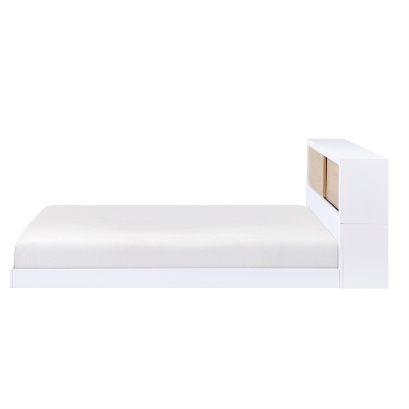 Pemberly Row Wood Full Bookcase Bed in 2-Tone Finish (White and Natural)