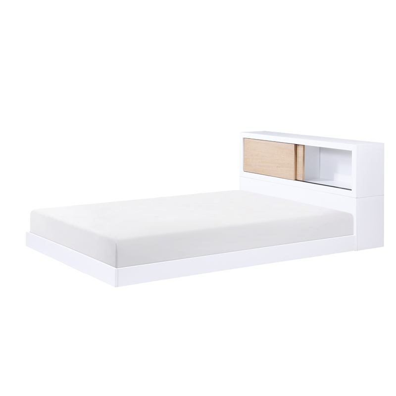 Pemberly Row Wood Full Bookcase Bed in 2-Tone Finish (White and Natural)