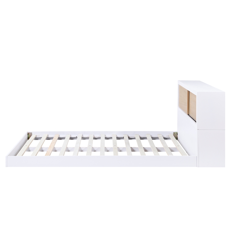 Pemberly Row Wood Full Bookcase Bed in 2-Tone Finish (White and Natural)