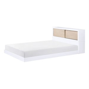 Pemberly Row Wood Full Bookcase Bed in 2-Tone Finish (White and Natural)