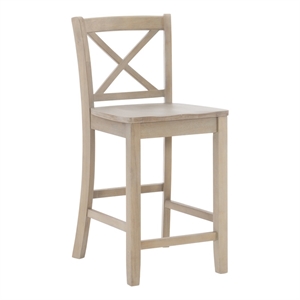 Pemberly Row Sturdy Solid Rubberwood X Back 24&quot Counter Stool in Rustic Greywash