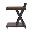 Pemberly Row Dark Rustic Wood 2 Level Rolling Bar Cart with Metal Frame in Black