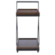 Pemberly Row Dark Rustic Wood 2 Level Rolling Bar Cart with Metal Frame in Black