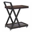 Pemberly Row Dark Rustic Wood 2 Level Rolling Bar Cart with Metal Frame in Black