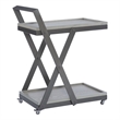 Pemberly Row Antique White Wood 2 Level Rolling Bar Cart Metal Frame in Pewter