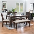 Pemberly Row Rustic Wood 6 Pcs Upholstered Dining Set 4 Chairs & Bench in Brown