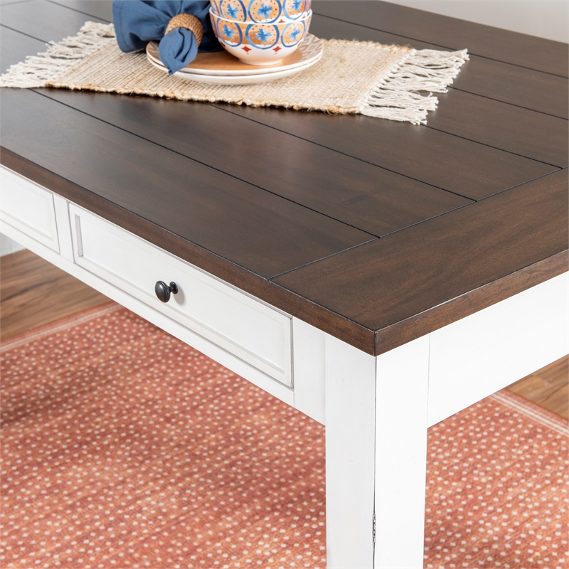 Pemberly Row 6-Piece Farmhouse Wood Counter Dining Set in Antique White/Brown