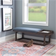 Pemberly Row Wood Navy Upholstered Bench w/ Removable Storage Tray in Dark Brown