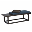 Pemberly Row Wood Navy Upholstered Bench w/ Removable Storage Tray in Dark Brown