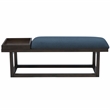 Pemberly Row Wood Navy Upholstered Bench w/ Removable Storage Tray in Dark Brown