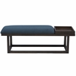 Pemberly Row Wood Navy Upholstered Bench w/ Removable Storage Tray in Dark Brown