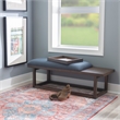 Pemberly Row Wood Navy Upholstered Bench w/ Removable Storage Tray in Dark Brown