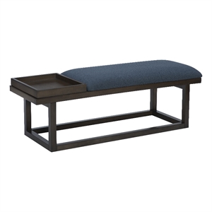 Pemberly Row Wood Navy Upholstered Bench w/ Removable Storage Tray in Dark Brown