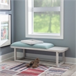 Pemberly Row Wood Aqua Upholstered Bench w/ Removable Storage Tray in Whitewash