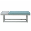 Pemberly Row Wood Aqua Upholstered Bench w/ Removable Storage Tray in Whitewash