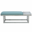 Pemberly Row Wood Aqua Upholstered Bench w/ Removable Storage Tray in Whitewash