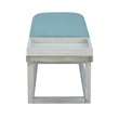 Pemberly Row Wood Aqua Upholstered Bench w/ Removable Storage Tray in Whitewash
