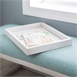 Pemberly Row Wood Aqua Upholstered Bench w/ Removable Storage Tray in Whitewash