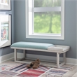 Pemberly Row Wood Aqua Upholstered Bench w/ Removable Storage Tray in Whitewash