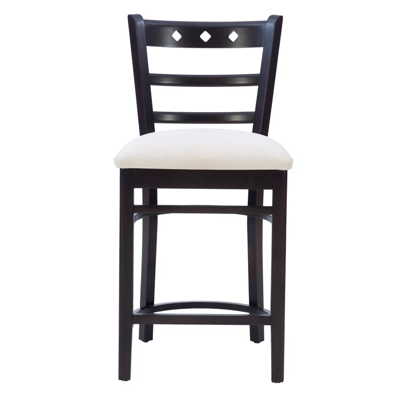 Pemberly Row Beechwood Set of 2 Padded Seat Ladder Back Counter Stools in Black