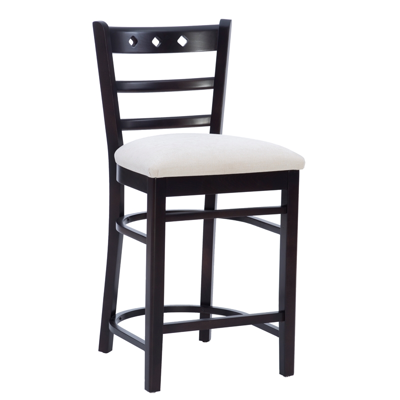 Pemberly Row Beechwood Set of 2 Padded Seat Ladder Back Counter Stools in Black