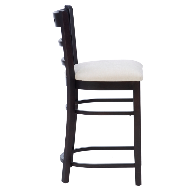 Pemberly Row Beechwood Set of 2 Padded Seat Ladder Back Counter Stools in Black