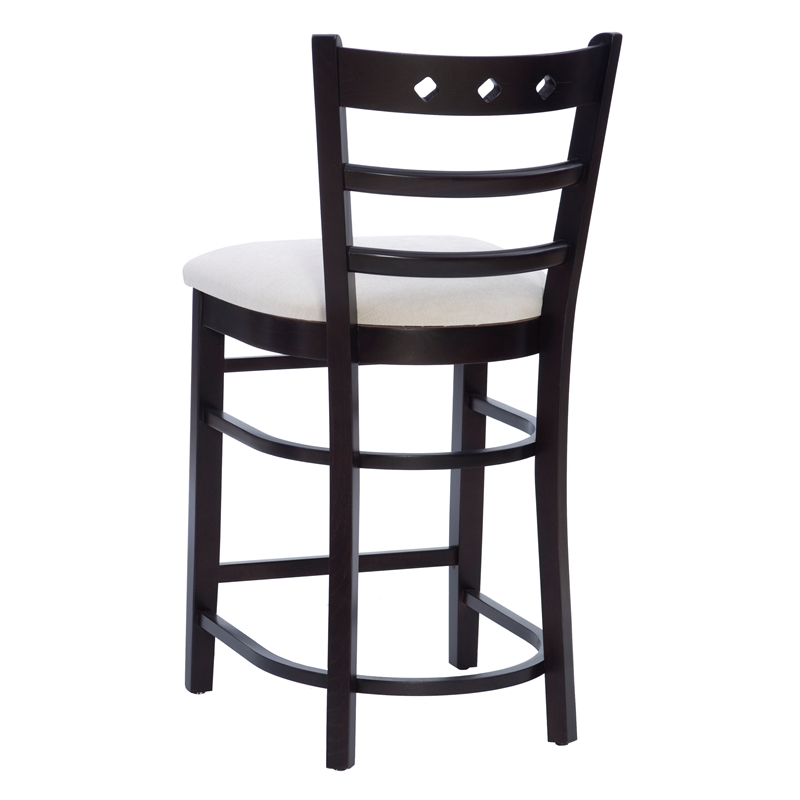 Pemberly Row Beechwood Set of 2 Padded Seat Ladder Back Counter Stools in Black