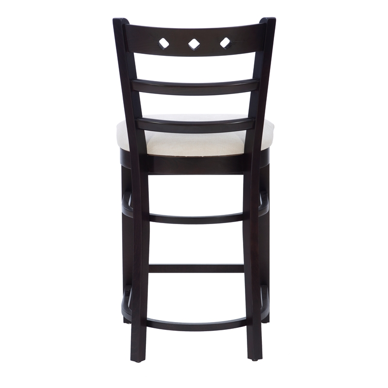 Pemberly Row Beechwood Set of 2 Padded Seat Ladder Back Counter Stools in Black