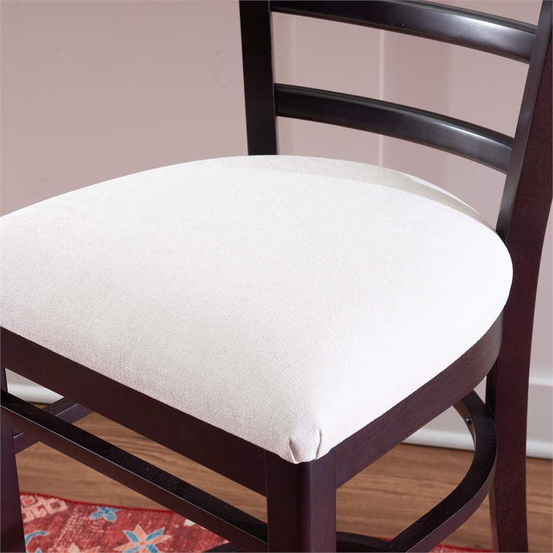 Pemberly Row Beechwood Set of 2 Padded Seat Ladder Back Counter Stools in Black