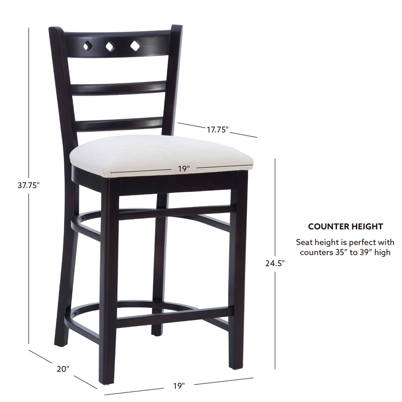 Pemberly Row Beechwood Set of 2 Padded Seat Ladder Back Counter Stools in Black