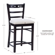 Pemberly Row Beechwood Set of 2 Padded Seat Ladder Back Counter Stools in Black