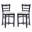 Pemberly Row Beechwood Set of 2 Padded Seat Ladder Back Counter Stools in Black