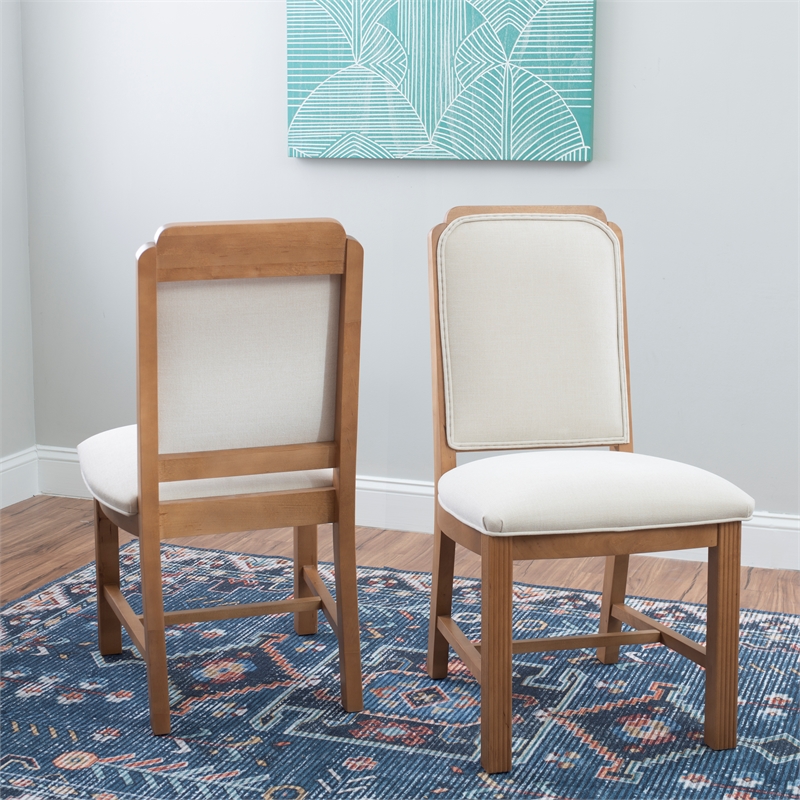 Pemberly Row Solid Beechwood Set of 2 Padded Back and Seat Side Chairs in Brown