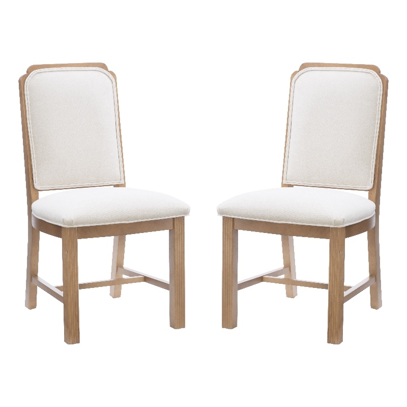 Pemberly Row Solid Beechwood Set of 2 Padded Back and Seat Side Chairs in Brown