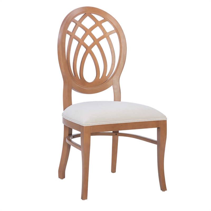 Pemberly Row Beechwood Ornamental Backrest Set of 2 Dining Chairs in Light Brown